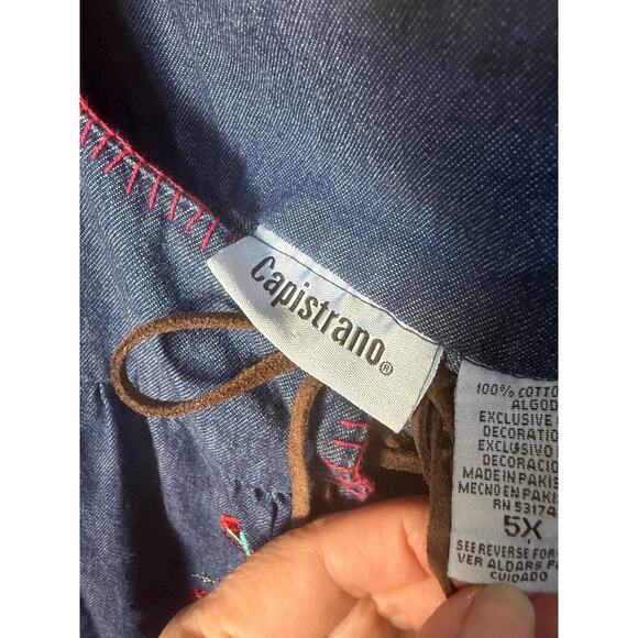 Capistrano Denim Embroidered 5X Patio Lounge Lace-up Dress Pockets Casual - Picture 6 of 10